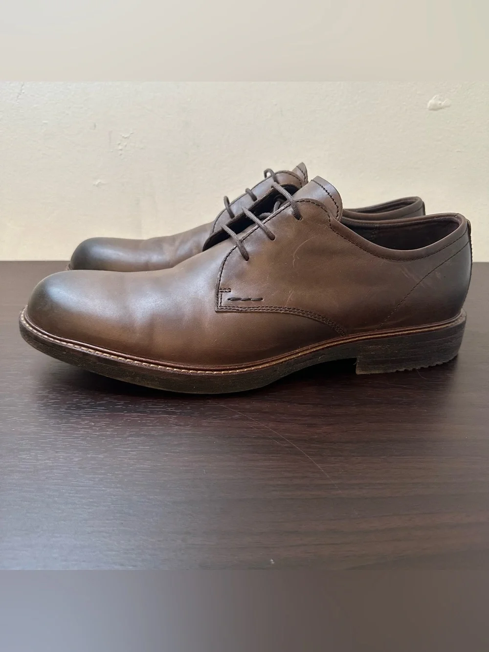 ECCO Kenton Vintage Brown Leather Plain Toe Lace-up Derby Oxford Men's Shoes 11